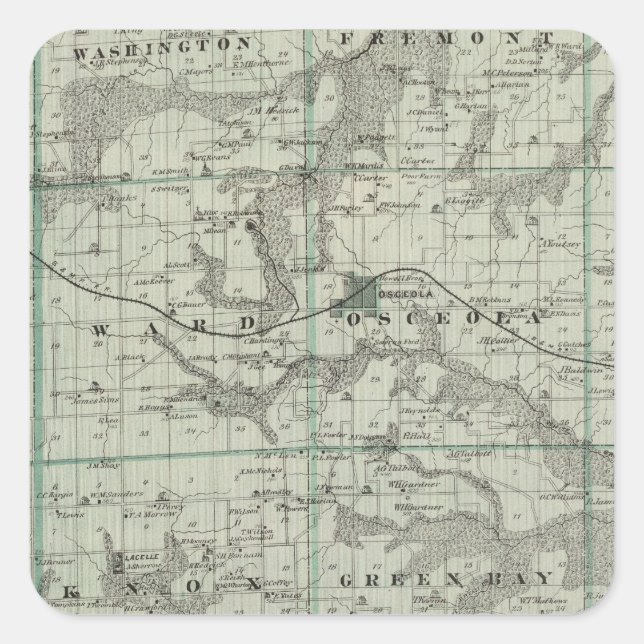 Karte des Clarke Landkreises, Staat von Iowa Quadratischer Aufkleber (Vorderseite)