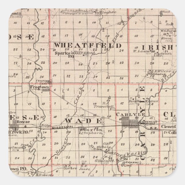 Karte des Clinton-Landkreises Quadratischer Aufkleber (Vorderseite)