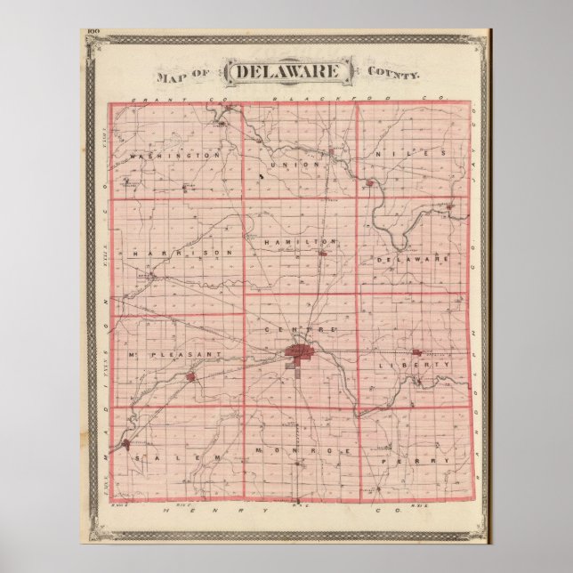 Karte des Delaware-Landkreises Poster (Vorne)