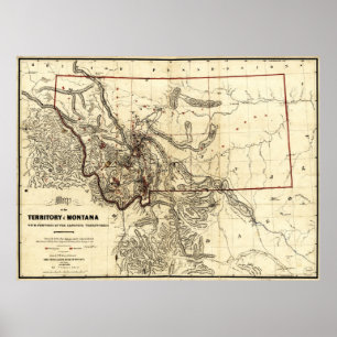 Karte des Gebiets Montana (1865) Poster
