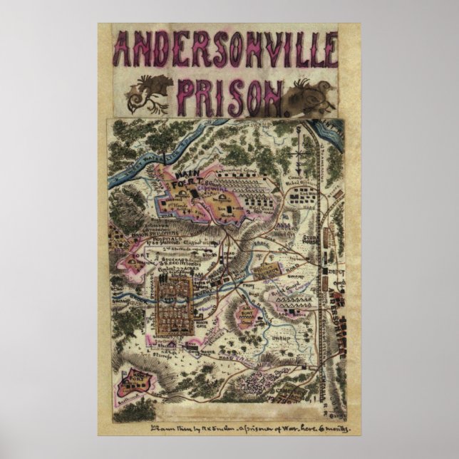 Karte des Gefängnisses von Andersonville Ziviler K Poster (Vorne)