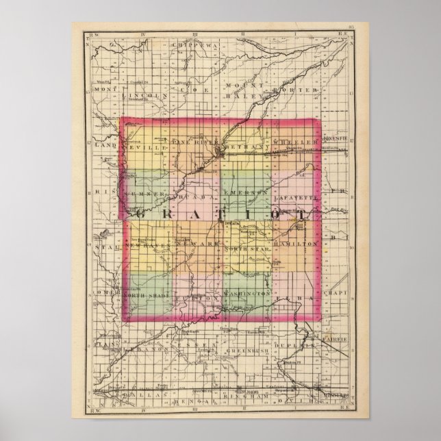 Karte des Gratiot Landkreises, Michigan Poster (Vorne)