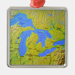 Karte des Great Lakes Entwurfs Silbernes Ornament