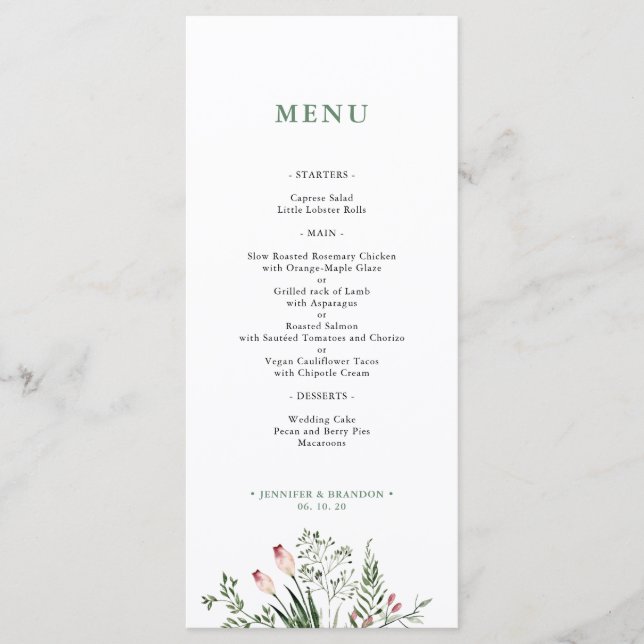 Karte des Greenery Watercolor Wedding Reception Me (Vorderseite)