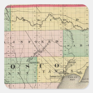 Karte des Iosco-Landkreises, Michigan Quadratischer Aufkleber