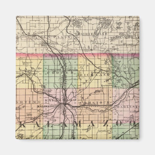 Karte des Kalamazoo Landkreises, Michigan Magnet (Vorne)