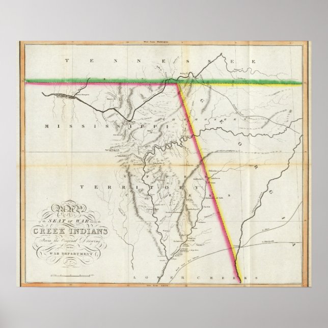 Karte des Kriegsstandortes zwischen den Creek-Amer Poster (Vorne)