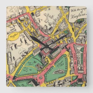 Karte des Krönungs-Weges, London, England Quadratische Wanduhr