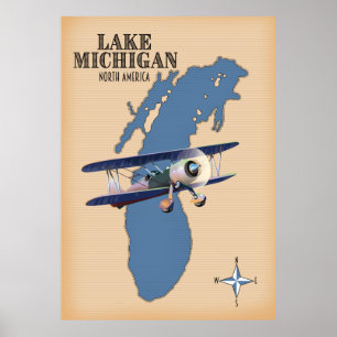 Karte des Lake Michigan Nordamerika Poster
