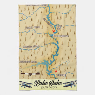 Karte des Lake Oahe South Dakota Geschirrtuch
