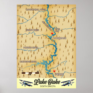 Karte des Lake Oahe South Dakota Poster