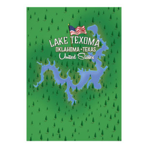 Karte des Lake Texoma USA. Fotodruck