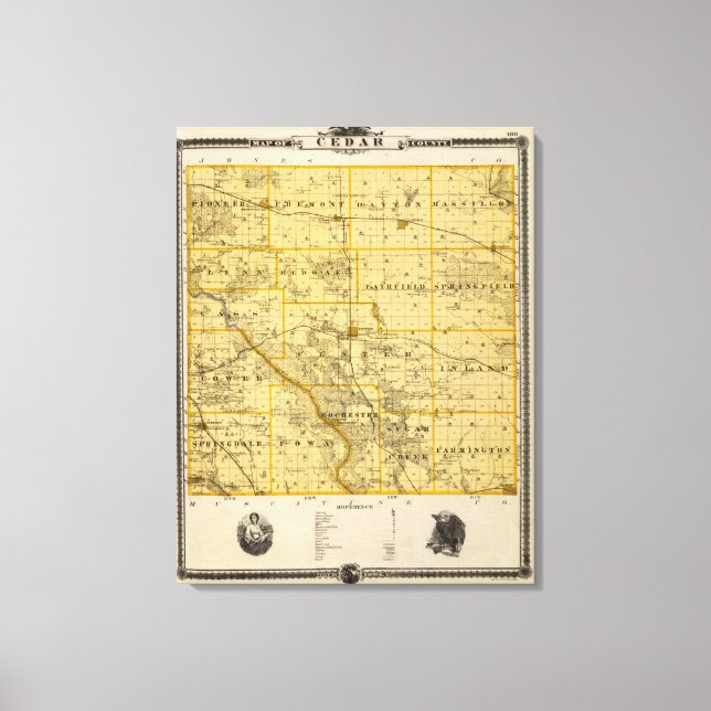 Karte des Landkreises Cedar, Staat von Iowa Leinwanddruck (Vorderseite)