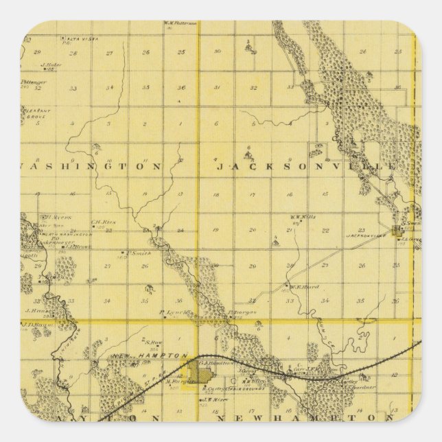 Karte des Landkreises Chickasaw, Staat von Iowa Quadratischer Aufkleber (Vorderseite)