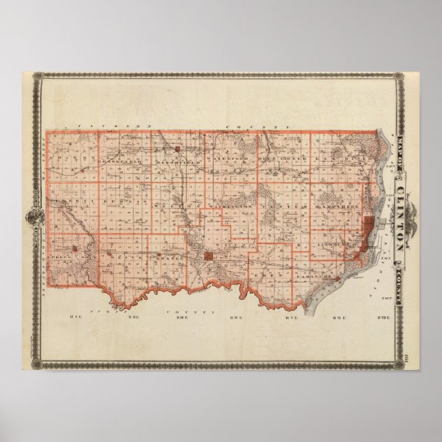 Karte des Landkreises Clinton, Staat von Iowa Poster (Vorne)