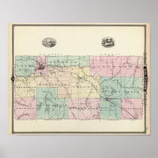 Karte des Landkreises Eau Claire, Staat Wisconsin Poster (Vorne)