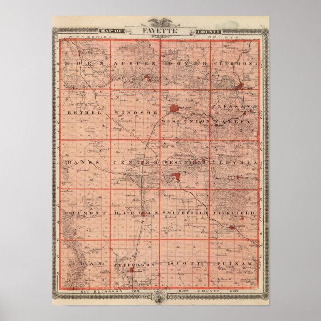 Karte des Landkreises Fayette, Staat von Iowa Poster (Vorne)