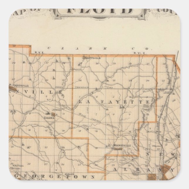 Karte des Landkreises Floyd Quadratischer Aufkleber (Vorderseite)