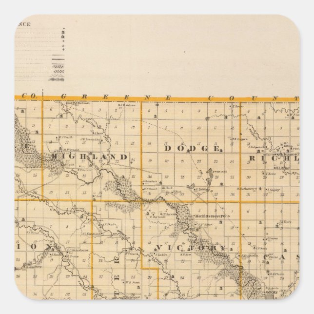 Karte des Landkreises Guthrie, Staat von Iowa Quadratischer Aufkleber (Vorderseite)
