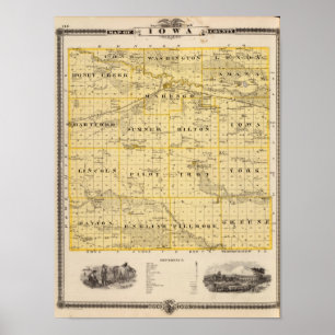 Karte des Landkreises Iowa, Staat von Iowa Poster