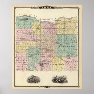 Karte des Landkreises Iowa, Staat von Wisconsin Poster