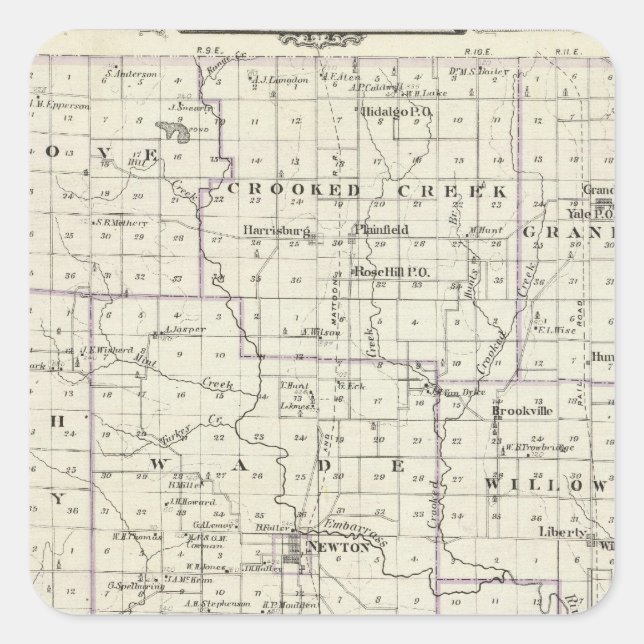 Karte des Landkreises Jasper, Lawrenceville Quadratischer Aufkleber (Vorderseite)