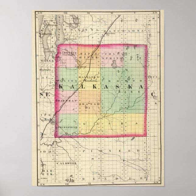 Karte des Landkreises Kalkaska, Michigan Poster (Vorne)