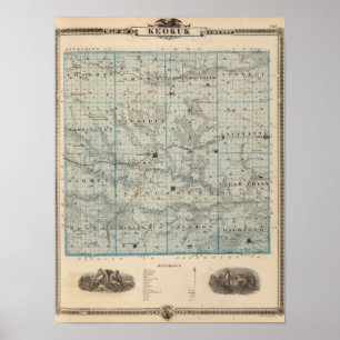 Karte des Landkreises Keokuk, Staat von Iowa Poster