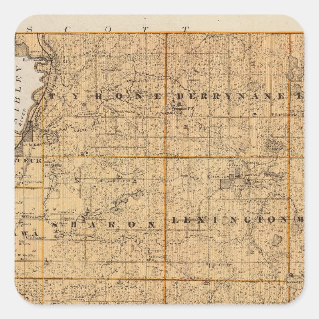 Karte des Landkreises Le Sueur, Minnesota Quadratischer Aufkleber (Vorderseite)