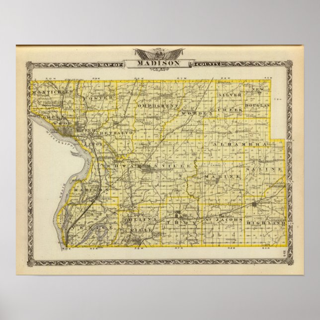 Karte des Landkreises Madison Poster (Vorne)