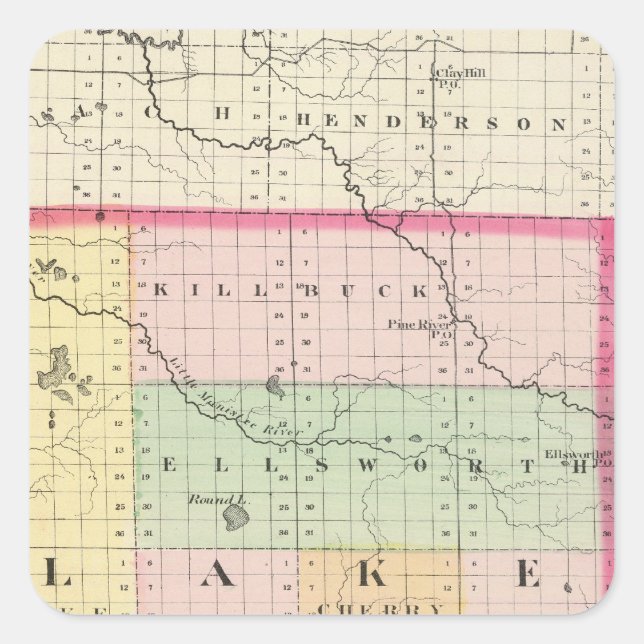 Karte des Landkreises, Michigan Quadratischer Aufkleber (Vorderseite)