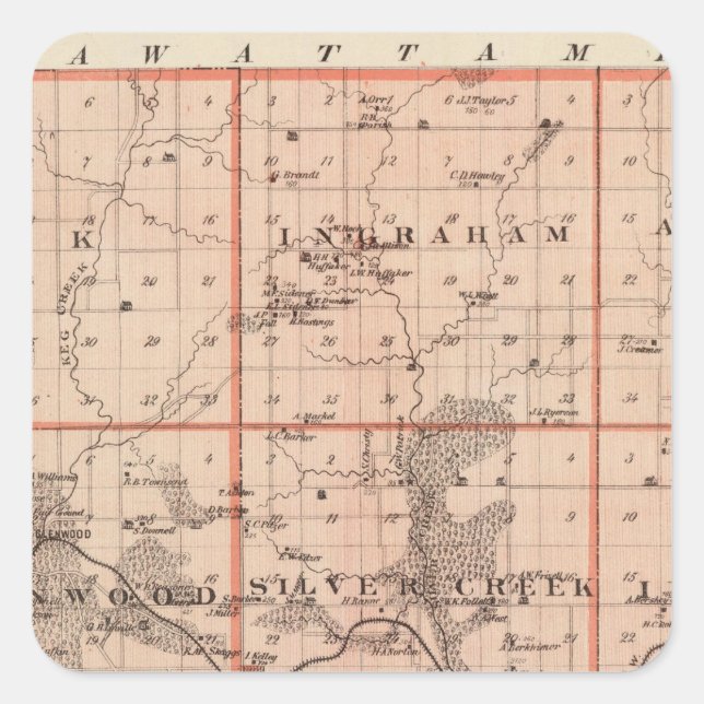 Karte des Landkreises Mills, Staat von Iowa Quadratischer Aufkleber (Vorderseite)