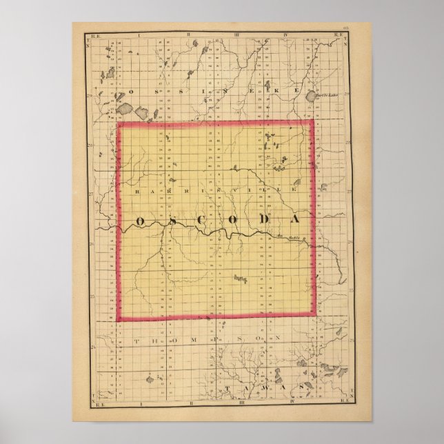 Karte des Landkreises Oscoda, Michigan Poster (Vorne)