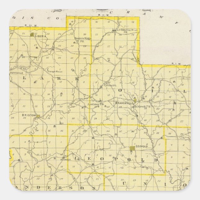 Karte des Landkreises Perry Quadratischer Aufkleber (Vorderseite)