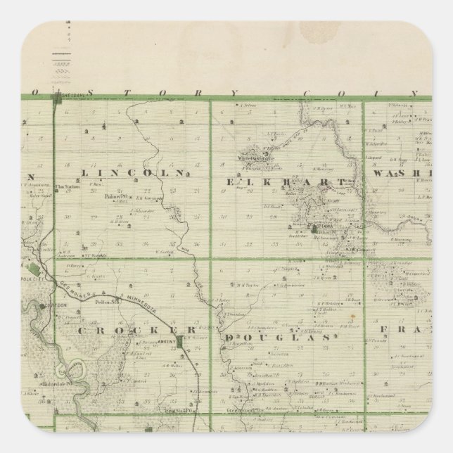 Karte des Landkreises Polk, Staat von Iowa Quadratischer Aufkleber (Vorderseite)