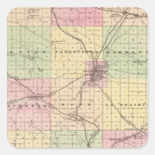 Karte des Landkreises Rock, Staat von Wisconsin Quadratischer Aufkleber