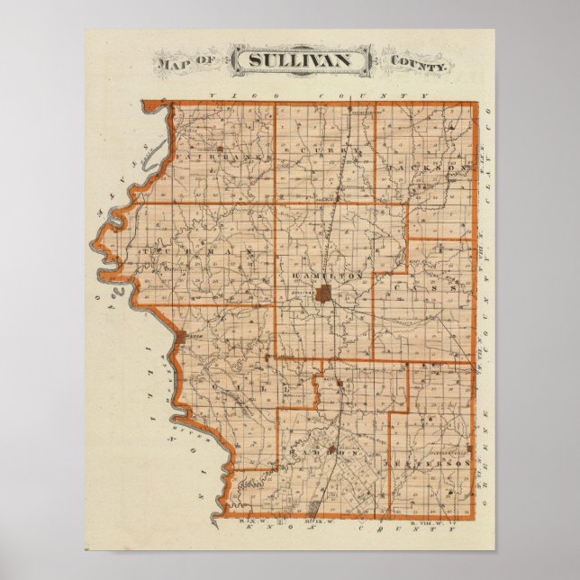 Karte des Landkreises Sullivan Poster (Vorne)