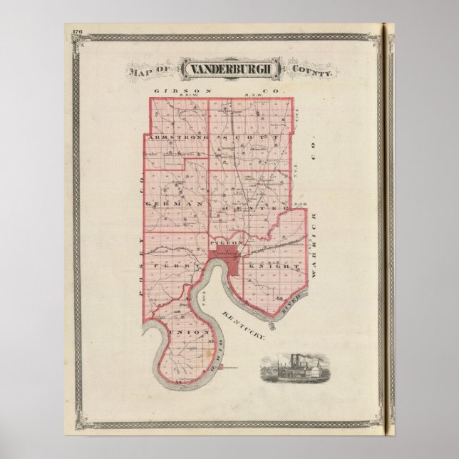 Karte des Landkreises Vanderburgh Poster (Vorne)