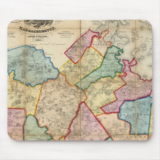 Karte des Landkreises von Norfolk, Massachusetts Mousepad (Vorne)
