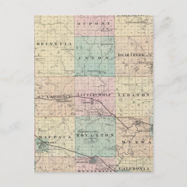 Karte des Landkreises Waupaca, Staat Wisconsin (Vorderseite)