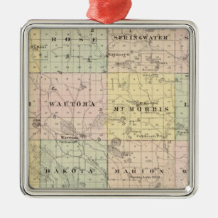 Karte des Landkreises Waushara, Necedah und Wautom Ornament Aus Metall