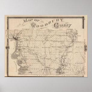 Karte des Landkreises Woodbury, Staat von Iowa Poster