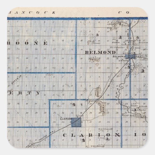 Karte des Landkreises Wright, Staat von Iowa Quadratischer Aufkleber (Vorderseite)