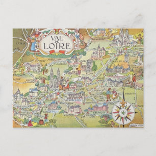Karte des Loire-Tals von Frankreich Postkarte