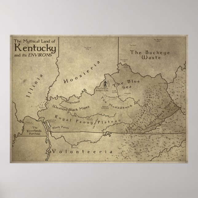 Karte des mythischen Landes Kentucky Poster (Vorne)