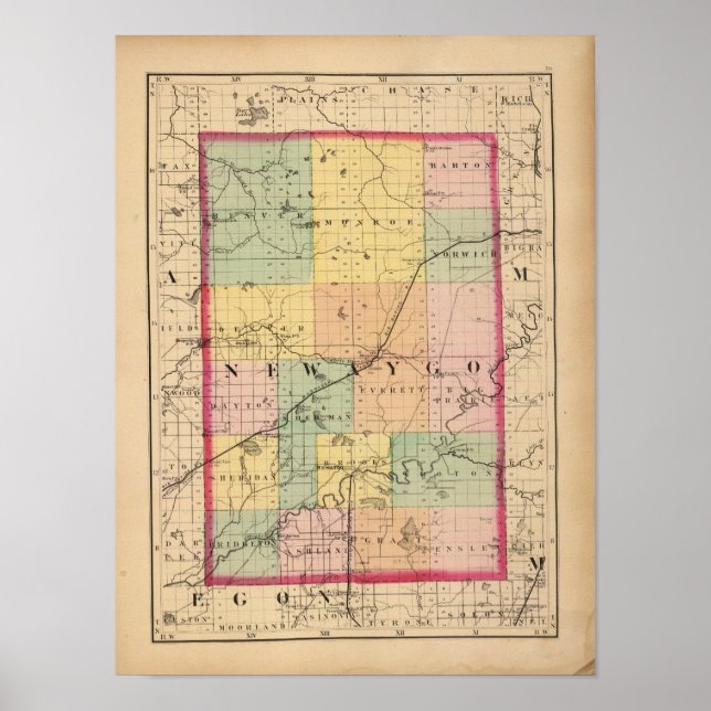 Karte des Newaygo-Landkreises, Michigan Poster (Vorne)