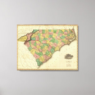 Karte des Nordens und des South Carolina Leinwanddruck