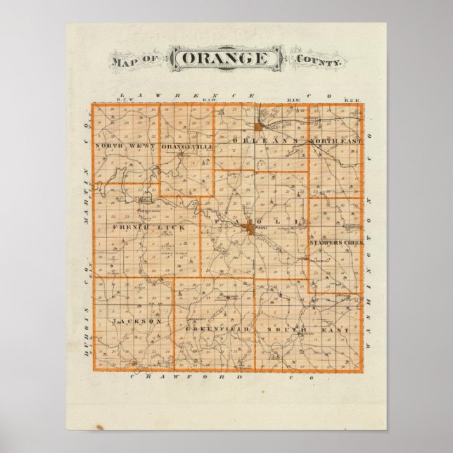 Karte des Orange-Landkreises Poster (Vorne)