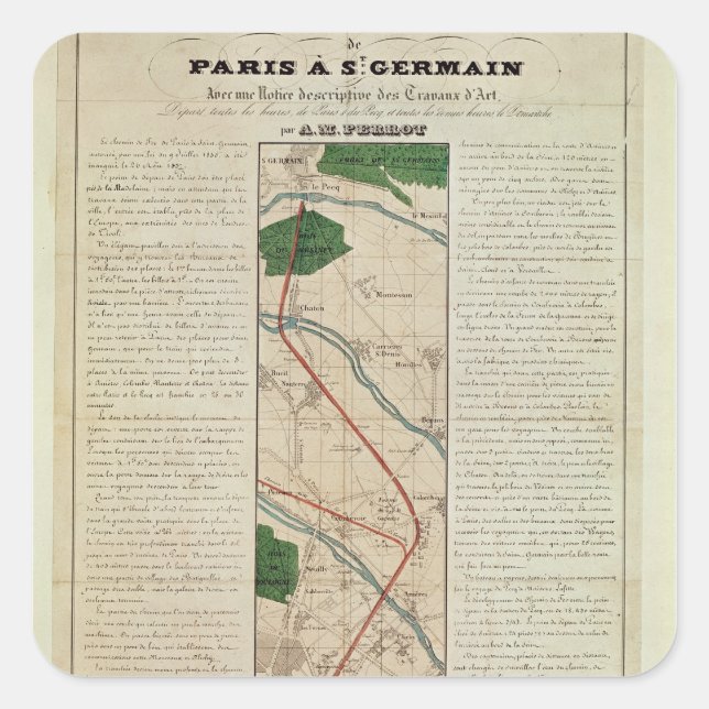 Karte des Paris zu St- Germaineisenbahn, vorbei Quadratischer Aufkleber (Vorderseite)