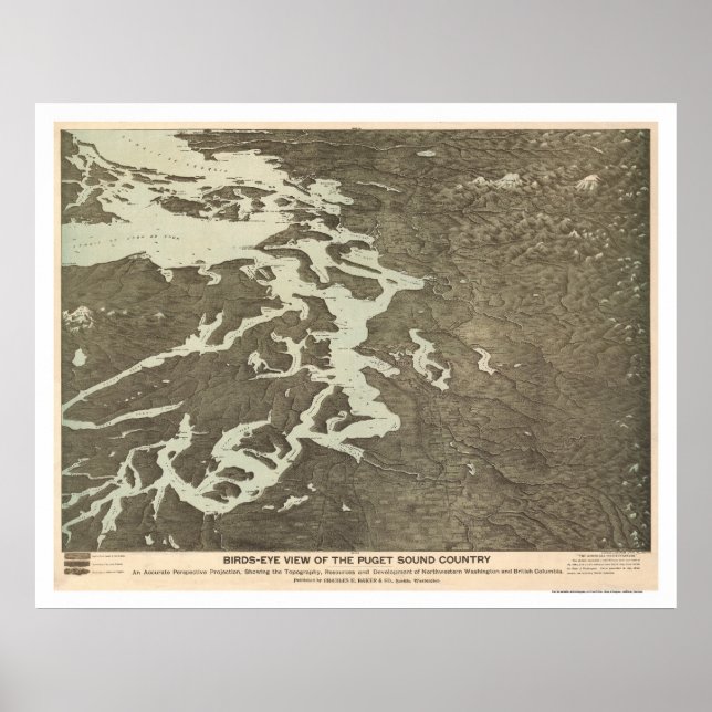 Karte des Puget Sound Country in Washington 1891 Poster (Vorne)